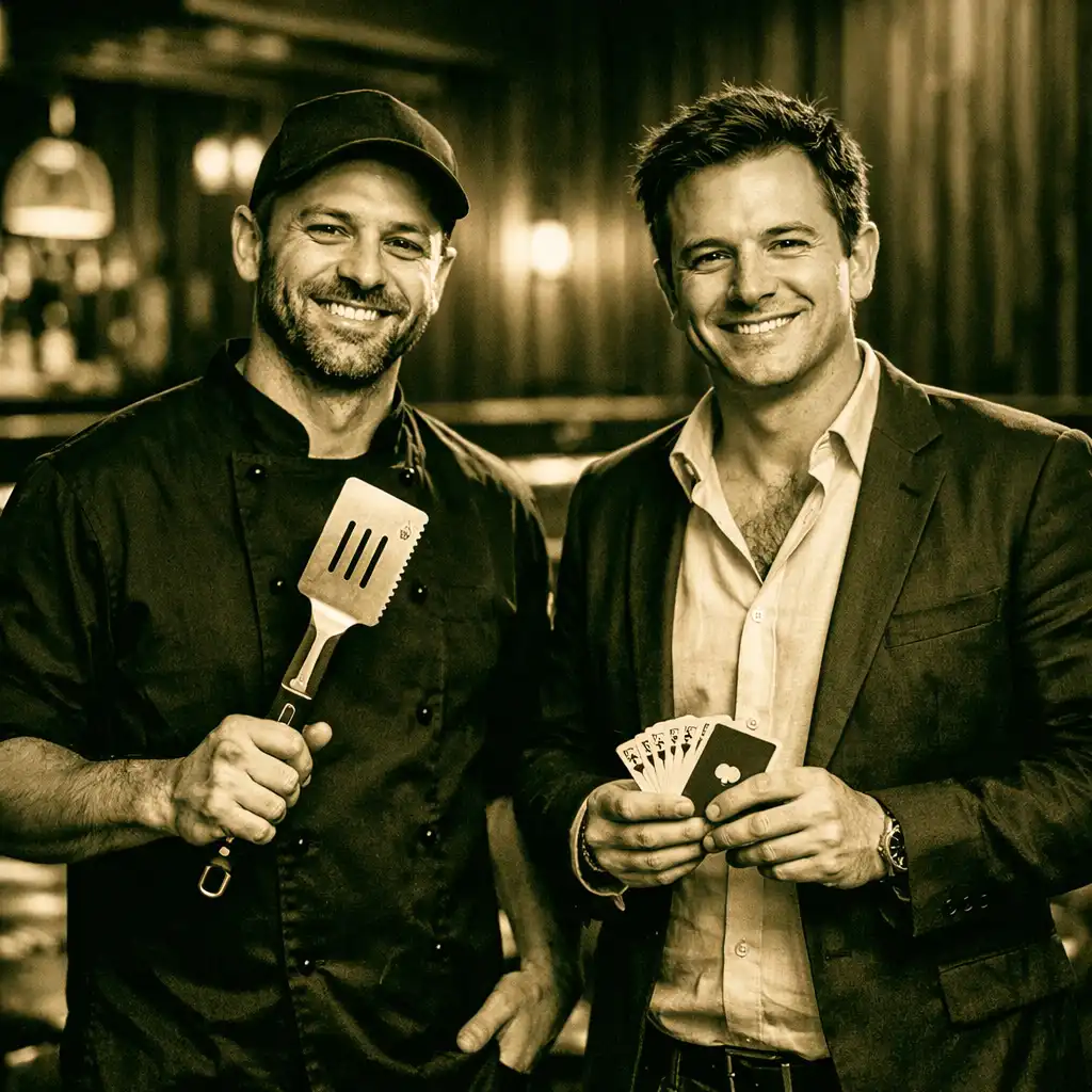 The founders of Felta Venue standing in the restaurant dining area