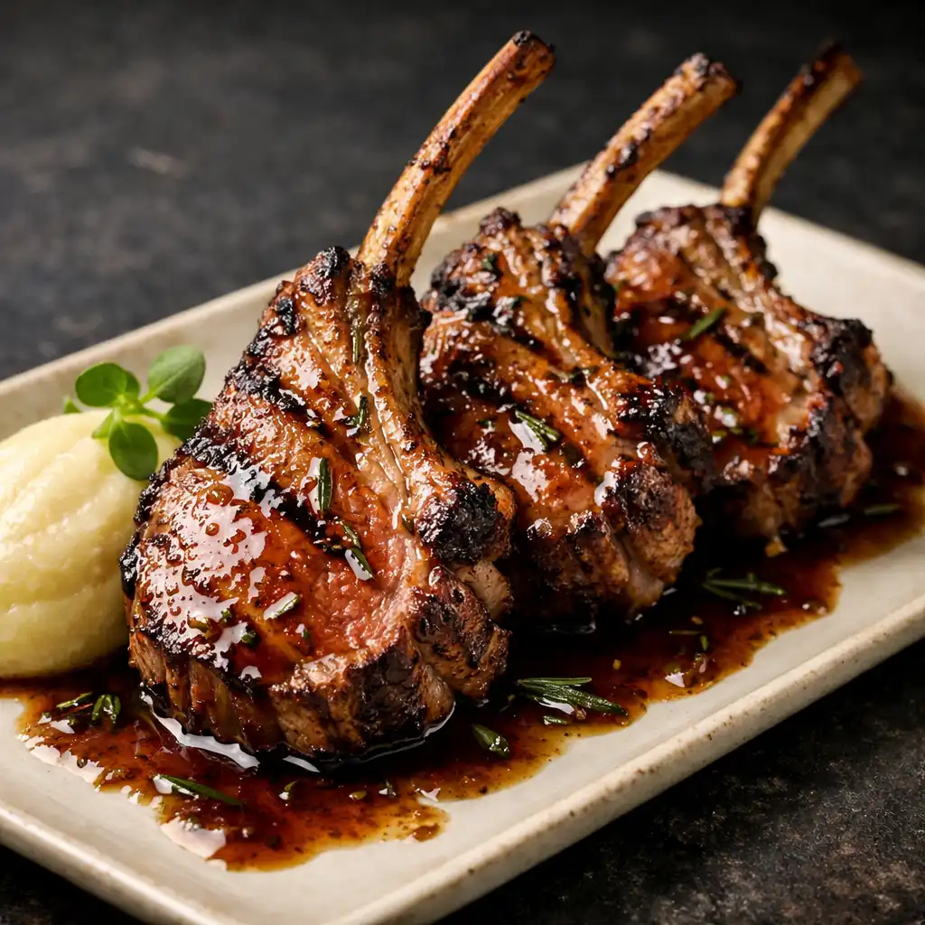 Frenched lamb cutlets with rosemary jus and potato purée
